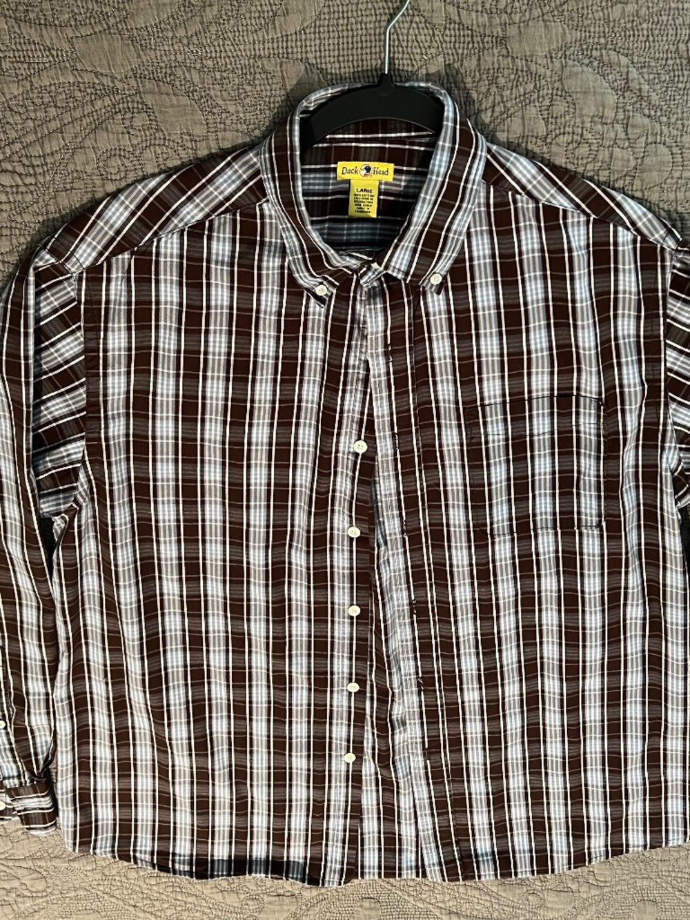Men’s Long Sleeve Duck Head Twill Cotton Plaid Shirt Brown/Blue Large